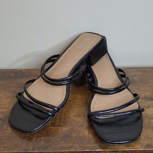 Michael by Michael Shannon LIV Black Croc Embossed Strappy Sandals Size 9